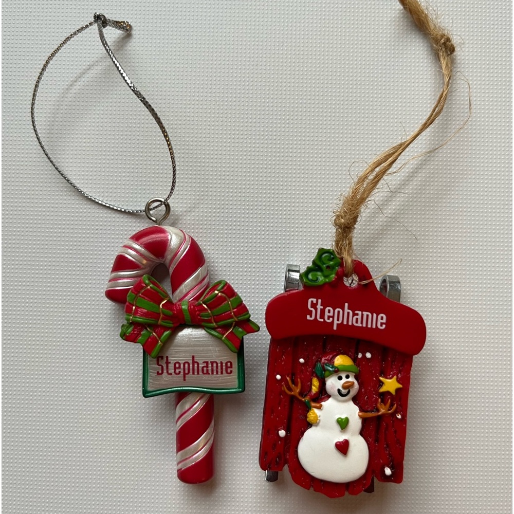 2 Vintage 1990s Personalized "Stephanie" Christmas Tree Ornaments 🎄